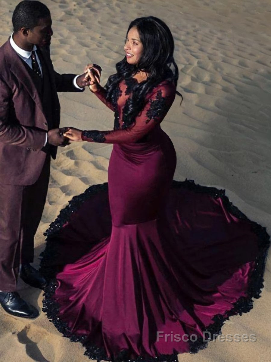 Trumpet/Mermaid Bateau Sweep Train Spandex Evening Dresses With Appliques Lace Main image