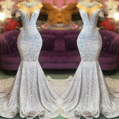 Trumpet Mermaid Beading Sequin White Prom Dress