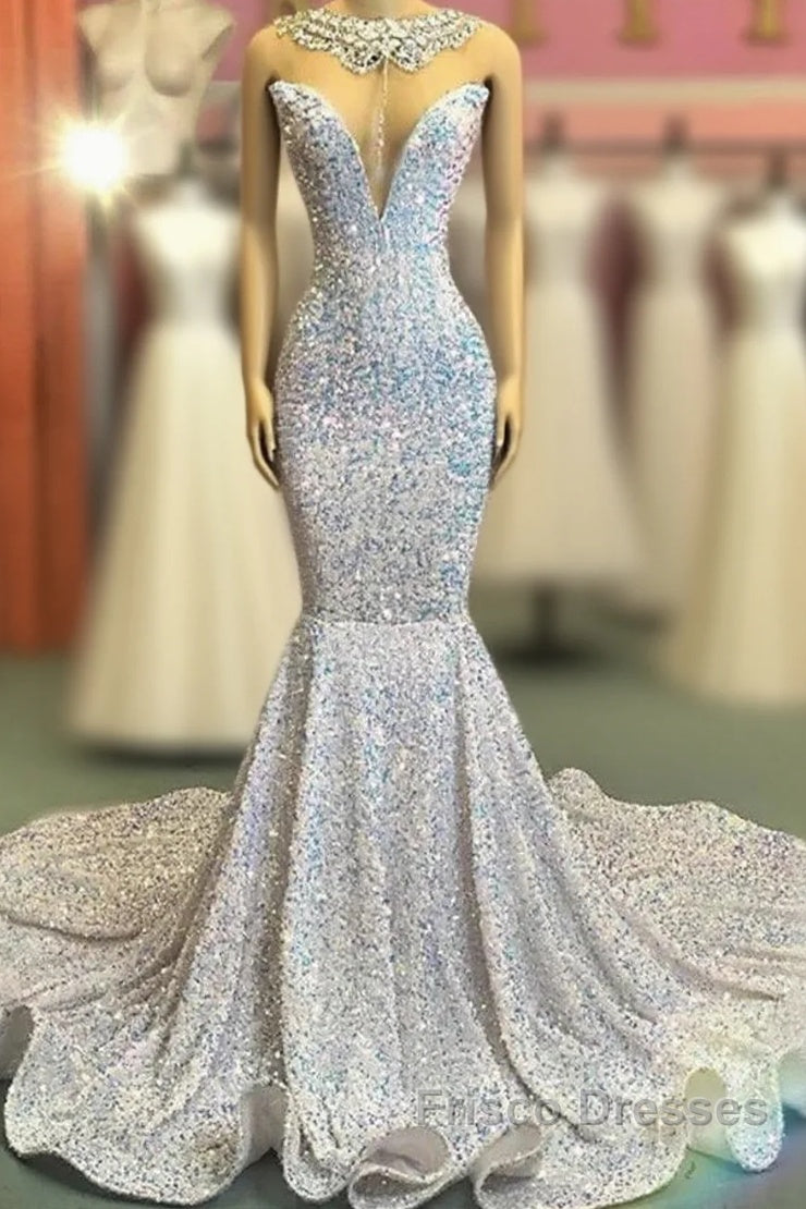 Trumpet Mermaid Beading Sequin White Formal Prom Dress Main image