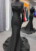 Trumpet/Mermaid Cowl Neck Spaghetti Straps Sweep Train Jersey Prom Dresses With Pleated
