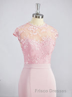 Trumpet/Mermaid High Neck Floor-Length Stretch Crepe Bridesmaid Dress with Appliques Lace