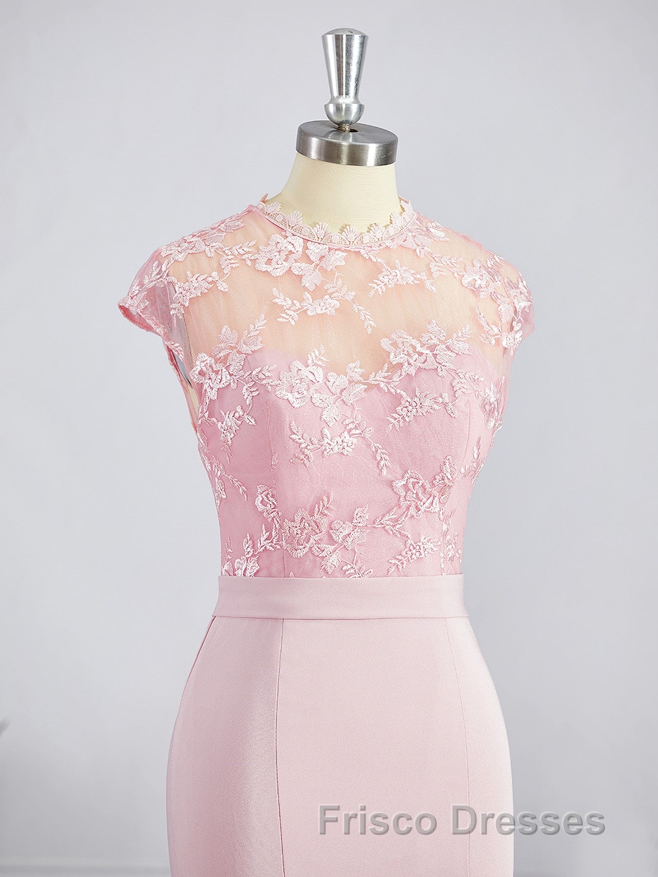 Trumpet/Mermaid High Neck Floor-Length Stretch Crepe Bridesmaid Dress with Appliques Lace