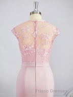 Trumpet/Mermaid High Neck Floor-Length Stretch Crepe Bridesmaid Dress with Appliques Lace