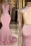 Trumpet/Mermaid High Neck Sweep Train Jersey Evening Dress With Appliques Lace