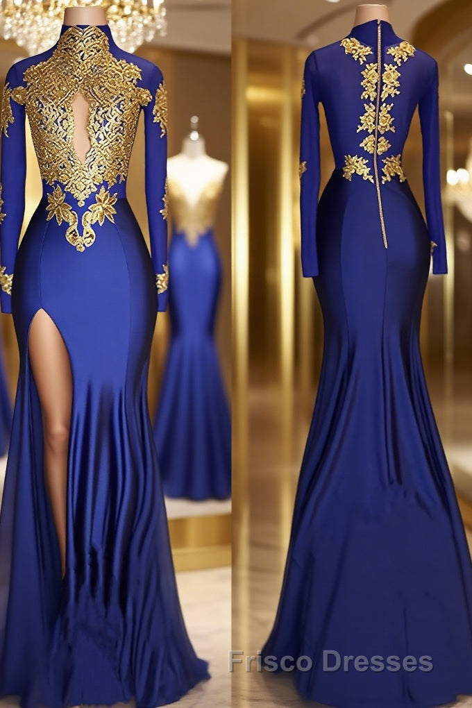 Trumpet/Mermaid High Neck Sweep Train Jersey Formal Prom Dress With Leg Slit Main image