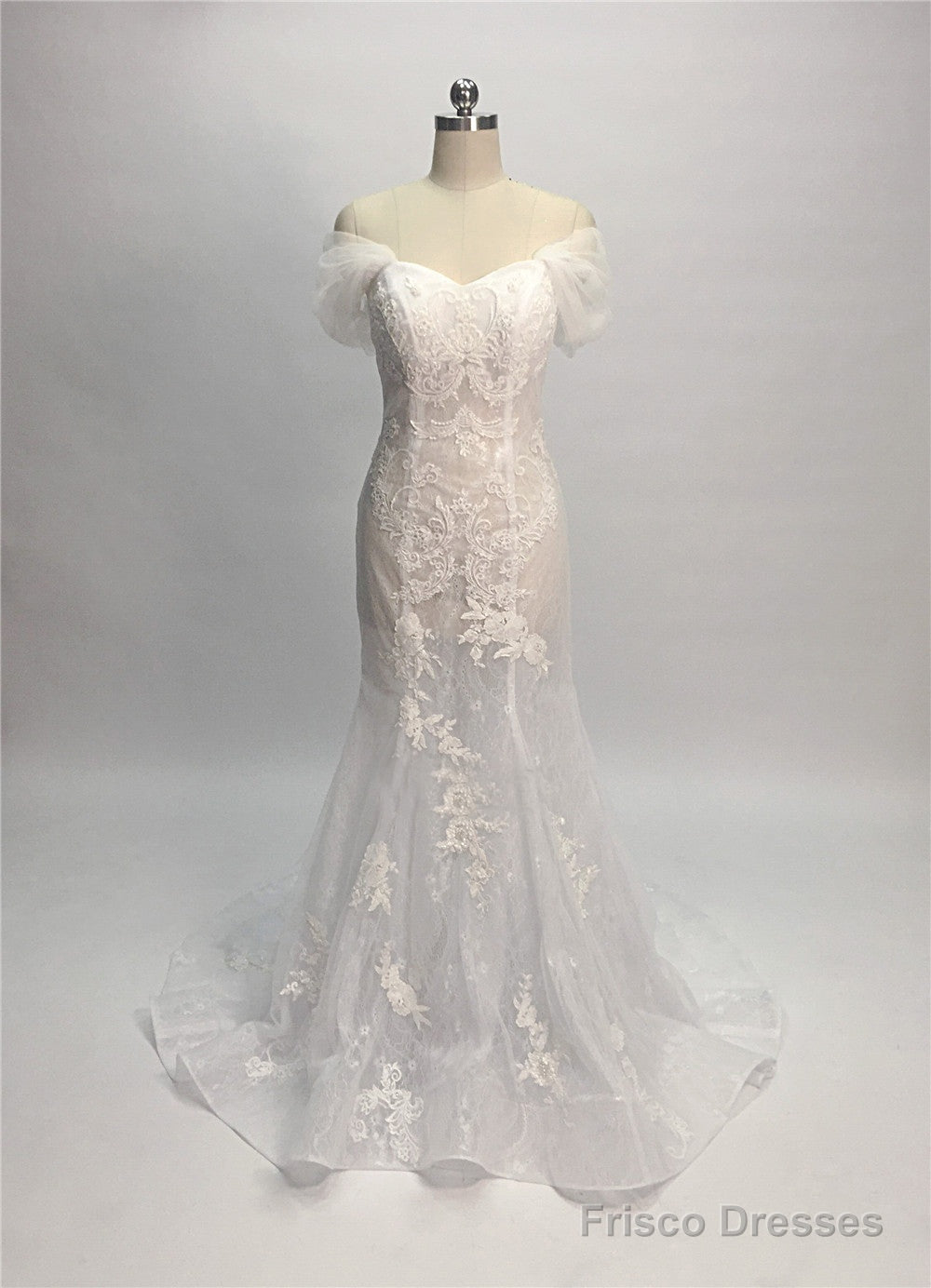 Trumpet/Mermaid  Lace Off-The-Shoulder Tulle Wedding Dresses Secondary image