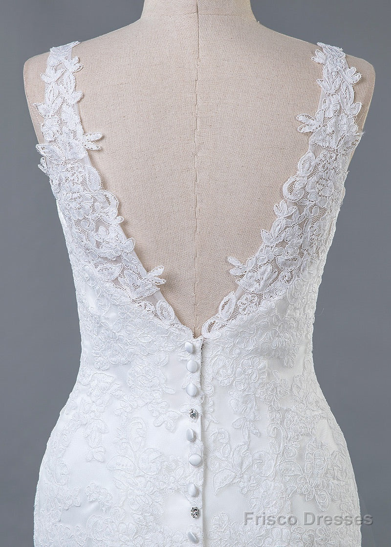 Trumpet/Mermaid Lace V-Neck Sweep Train Wedding Dresses