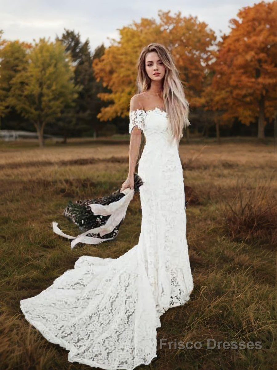 Trumpet/Mermaid Off-the-Shoulder Court Train Lace Wedding Dresses Main image