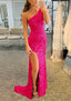 Trumpet/Mermaid One-Shoulder Sleeveless Sparkling Allover Sequined Prom Dresses With Split