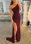 Trumpet/Mermaid One-Shoulder Sleeveless Sparkling Allover Sequined Prom Dresses With Split