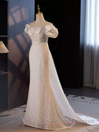 Trumpet Mermaid Puffy Sleeves Wedding Dress With Detachable Train