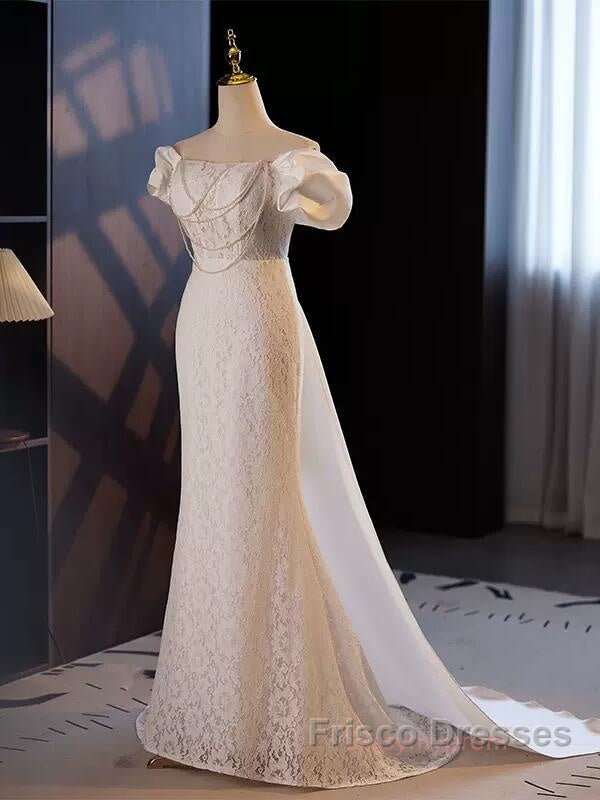Trumpet Mermaid Puffy Sleeves Wedding Dress With Detachable Train
