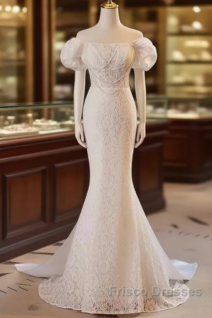 Trumpet Mermaid Puffy Sleeves Wedding Dress With Detachable Train Main image