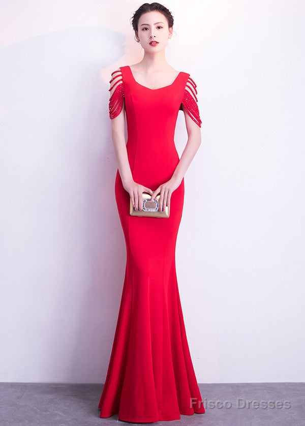 Trumpet/Mermaid Satin Floor-Length  Short Sleeves Prom Dresses Main image