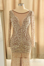 Trumpet Mermaid Scoop Champagne Tulle Beading Luxury Formal Prom Dress