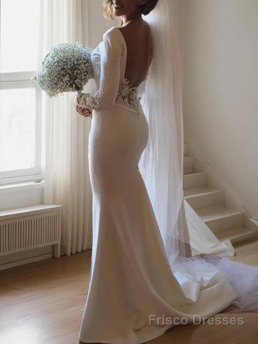 Trumpet/Mermaid Scoop Court Train Stretch Crepe Wedding Dresses With Leg Slit Secondary image