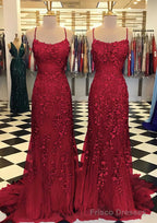 Trumpet/Mermaid Scoop Neck Sleeveless Sweep Train Lace Prom Dresses With Crystal