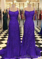 Trumpet/Mermaid Scoop Neck Sleeveless Sweep Train Lace Prom Dresses With Crystal