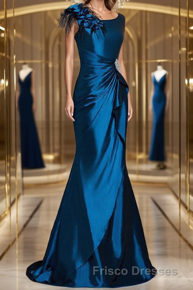 Trumpet/Mermaid Scoop Sweep Train Elastic Woven Satin Mother of the Bride Dress With Ruffles Main image