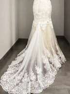 Trumpet/Mermaid Scoop Sweep Train Tulle Wedding Dress With Appliques Lace