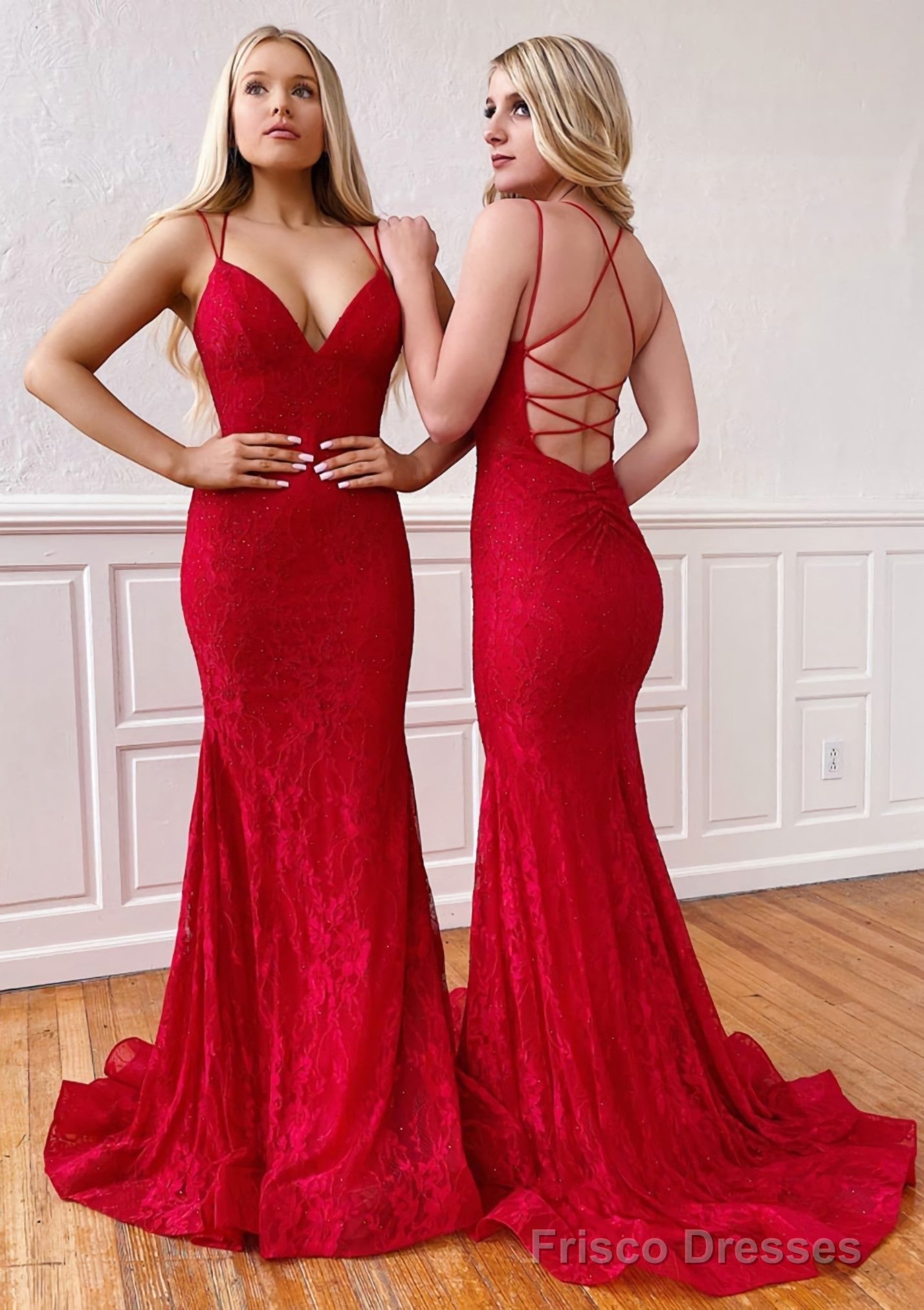 Trumpet/Mermaid Sleeveless Sweep Train Lace Prom Dresses With Pleated Main image