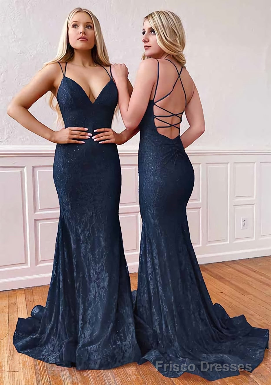 Trumpet/Mermaid Sleeveless Sweep Train Lace Prom Dresses With Pleated Secondary image