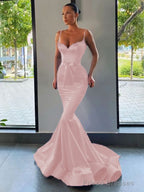 Trumpet/Mermaid Sweetheart Sweep Train Silk like Satin Prom Dresses With Belt/Sash