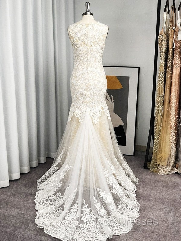 Trumpet/Mermaid Tulle Applique Scoop Sleeveless Sweep/Brush Train Wedding Dress Secondary image