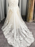 Trumpet/Mermaid Tulle Applique Scoop Sleeveless Sweep/Brush Train Wedding Dress