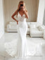 Trumpet/Mermaid V-neck Cathedral Train Stretch Crepe Wedding Dresses With Appliques Lace