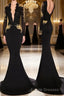 Trumpet/Mermaid V-neck Chapel Train Jersey Formal Prom Dress With Appliques Lace