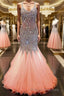 Trumpet/Mermaid V-neck Floor-Length Tulle Formal Prom Dress With Rhinestone