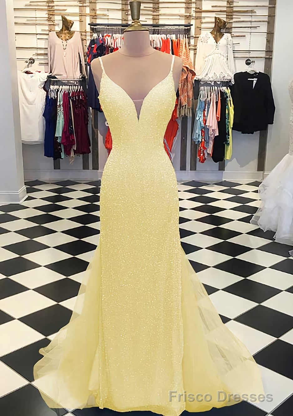 Trumpet/Mermaid V Neck Sleeveless Court Train Lace Tulle Prom Dresses