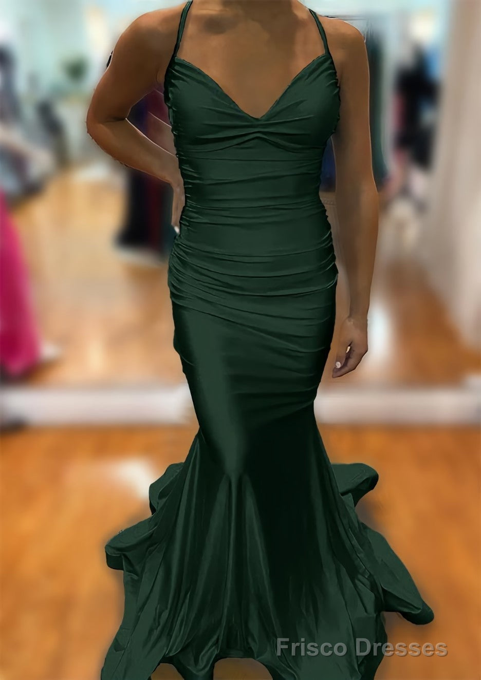 Trumpet/Mermaid V Neck Sleeveless Sweep Train Jersey Prom Dresses With Pleated