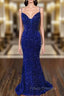 Trumpet/Mermaid V Neck Sleeveless Sweep Train Velvet Sequins Formal Prom Dress