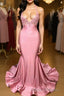 Trumpet/Mermaid V-neck Sweep Train Charmeuse Formal Prom Dress With Appliques Lace
