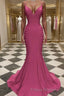 Trumpet/Mermaid V-neck Sweep Train Jersey Formal Prom Dress
