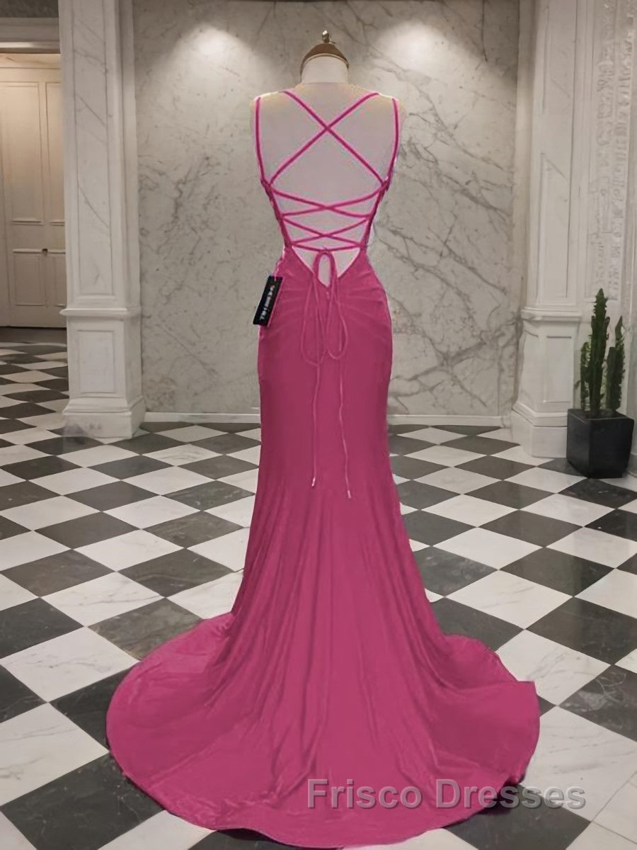 Trumpet/Mermaid V-neck Sweep Train Jersey Formal Prom Dress