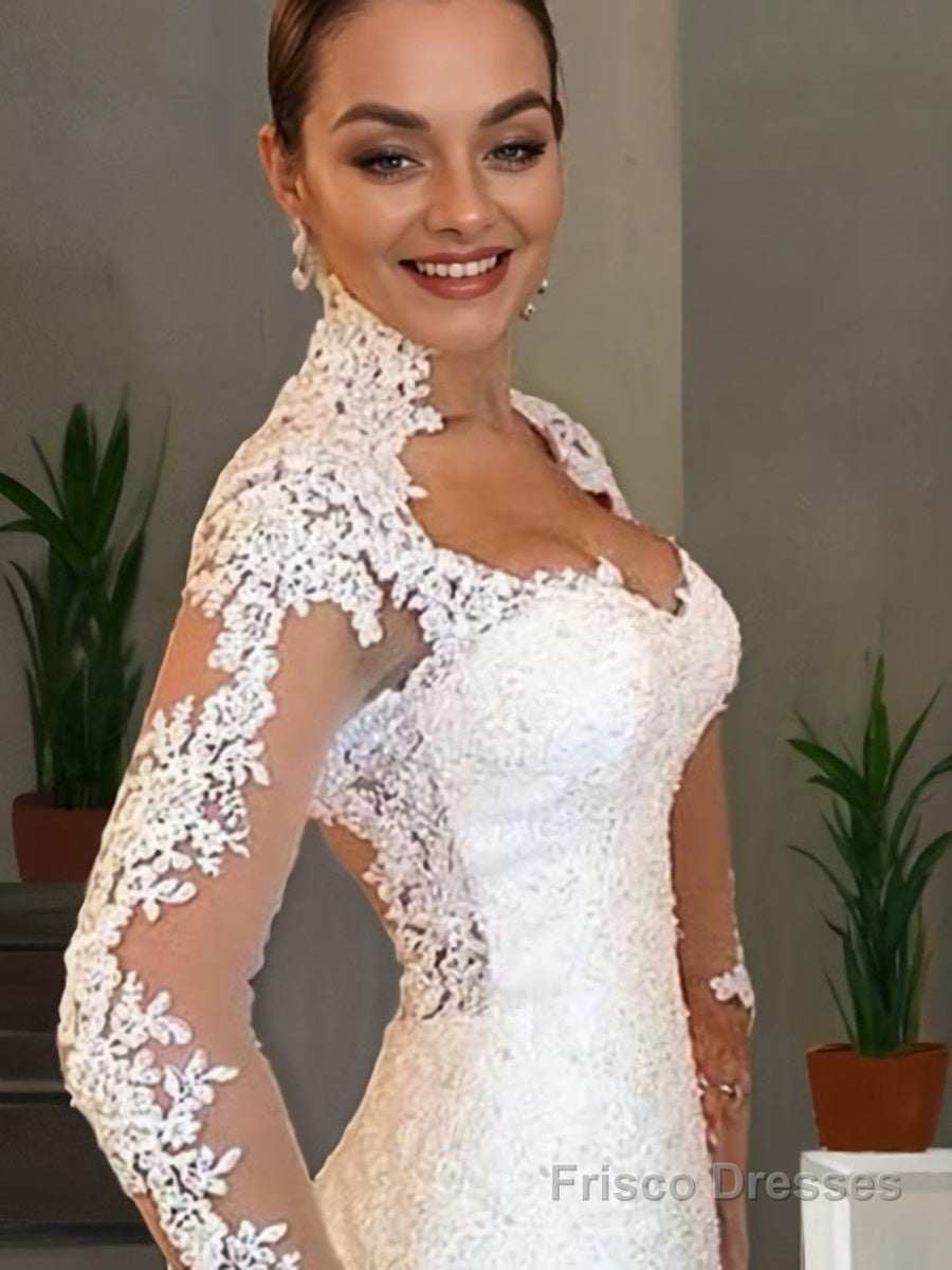 Trumpet/Mermaid V-neck Sweep Train Lace Wedding Dresses With Appliques Lace Main image