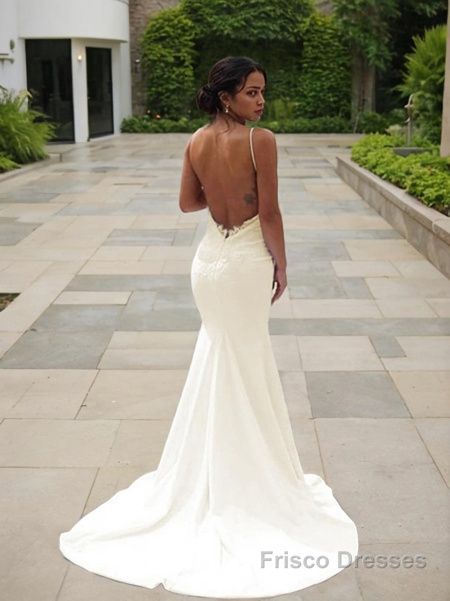 Trumpet/Mermaid V-neck Sweep Train Stretch Crepe Wedding Dresses Secondary image