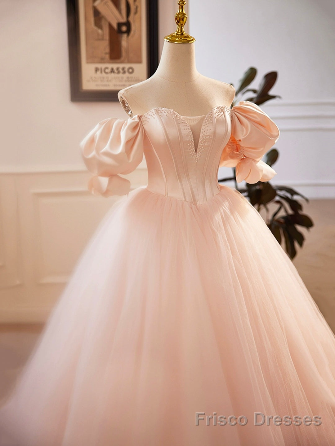 Pink Sweetheart Neck Corset Tulle Prom Dress, A-Line Off the Shoulder Sweet 16 Dress Secondary image