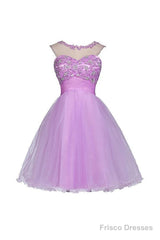 Tulle Appliques Beads Open Back Short Purple Homecoming Dresses