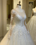 Tulle Ball Gown Wedding Dress Lace Long Sleeves