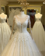 Tulle Ball Gown Wedding Dress Lace Long Sleeves