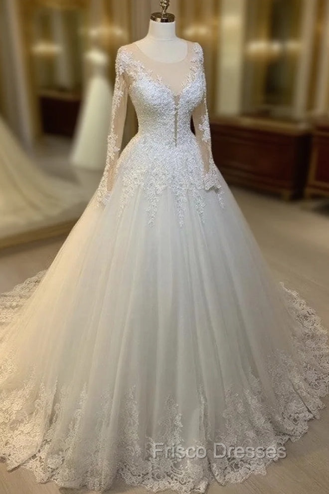 Tulle Ball Gown Wedding Dress Lace Long Sleeves Main image