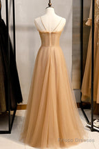 Tulle Beaded Sweetheart Party Dress, A-line Tulle Floor Length Prom Dress