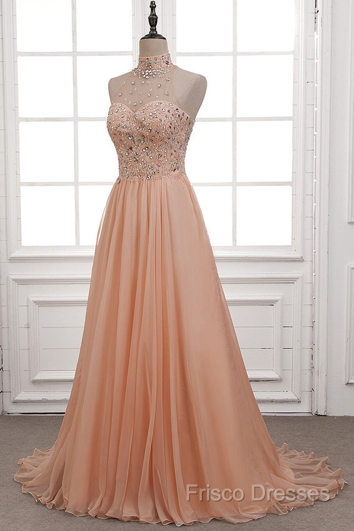 Tulle & Chiffon High Neck Formal Dress With Beading Secondary image