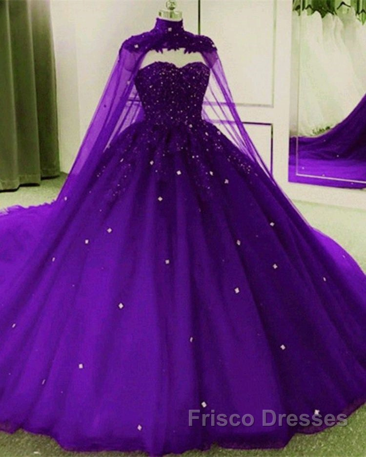 Tulle Dark Purple Quince Dress Ball Gown Wedding Dress With Cape Secondary image