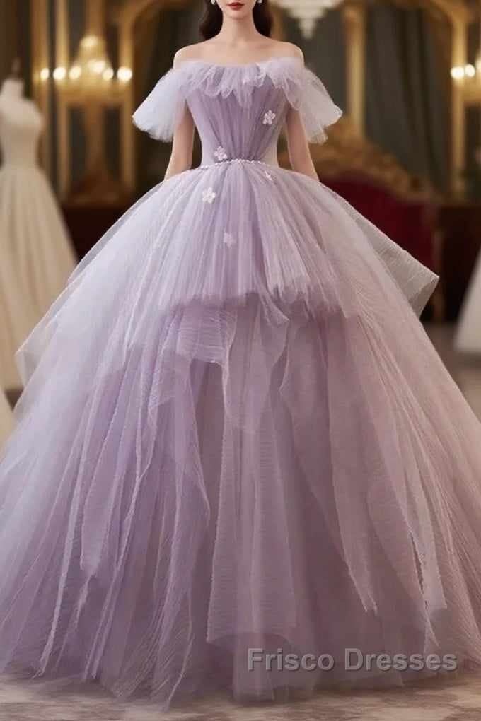 Tulle Floral Ball Gown Princess Lavender Formal Prom Dress Main image