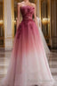 Tulle Gradient with Beaded Long Party Dress, A-line Gradient Formal Prom Dress